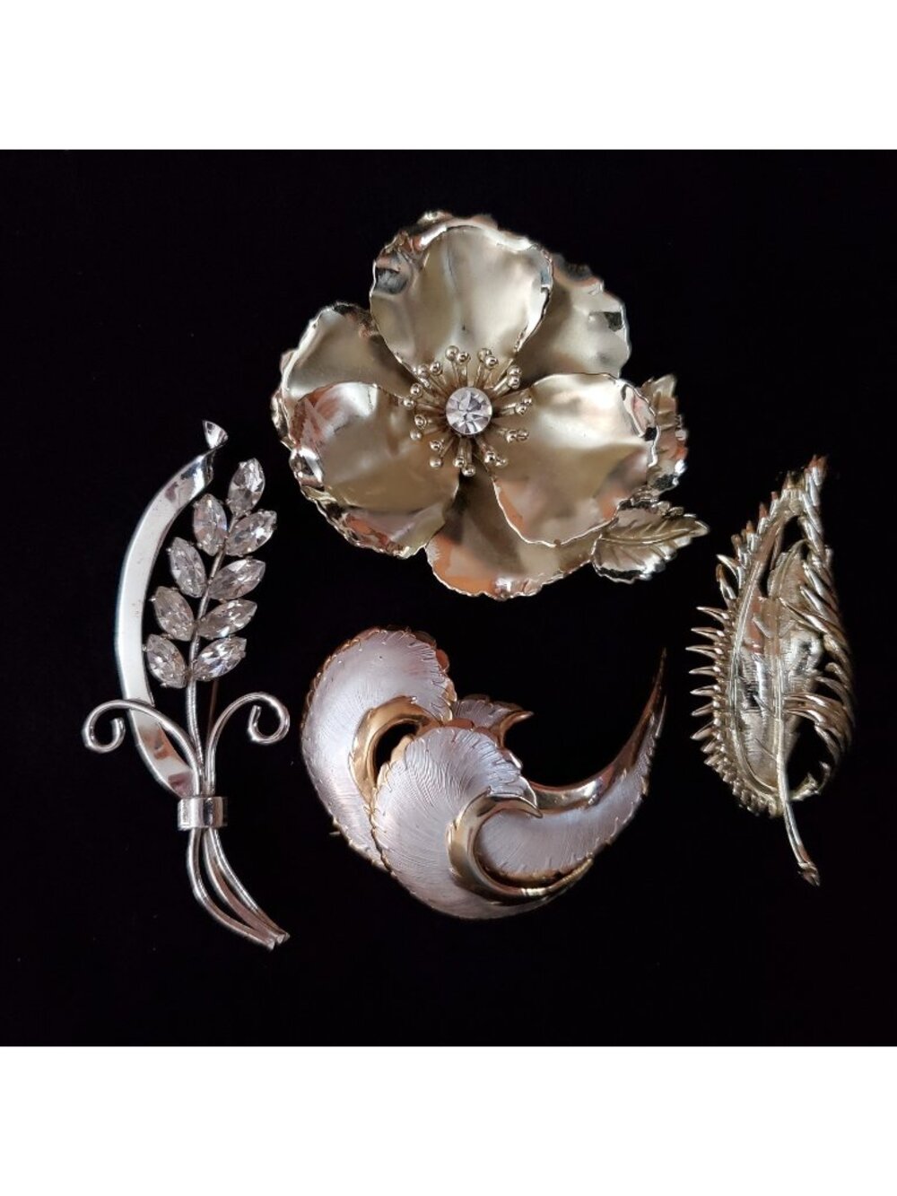 Vintage Coro Brooch Lot Of 4 Rhinestone Gold Silver Tone 2.25-3.25"